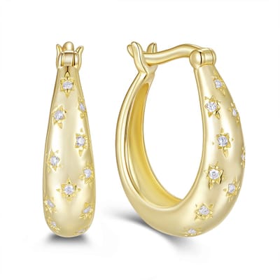 New Bling 9NB-1732 – New Bling 925 Zilveren Oorbellen Dames – Bloemen Design – Gold Plated – Zirkonia – Hoops – Elegant