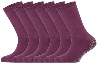 Kindersokken | Huissokken met antislip zool | Merk: Yellow Moon | Kleur: Paars | Maat: 19 t/m 42 | 6 Paar