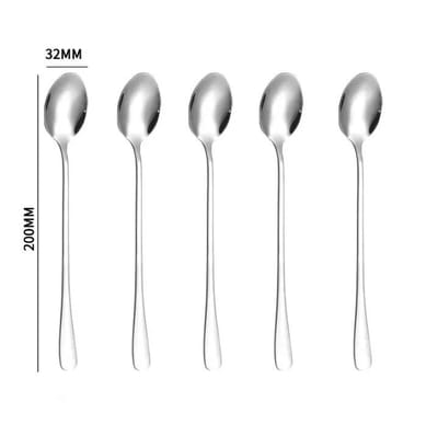 Lot de 5 cuillères rondes/pointues en acier inoxydable pour la maison, cuillère à café, cuillère à glace à long manche gray