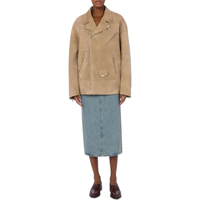 Moschino Oversized Suede Biker Jacket Beige Size: 36 | Leather & Biker Jackets Outlet | Dames | Beige