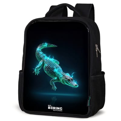 NoBoringSuitcases.com® - Rugzak zwart - Schooltas jongen & meisje - Cyberkrokodil in actiehouding - Rugtas voor school - Boekentas kind - Schoolrugzak - Kinderrugzak