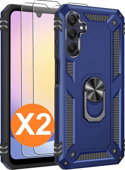 Hoesje Geschikt voor Samsung Galaxy A25 Hoesje Blauw Anti-Shock Hybrid Armor hoesje - met screenprotector Galaxy A25 5G - 2 pack