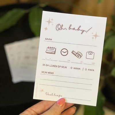 Invulkaarten babyshower & baby reveal Party | 1 set a 10 stuks | Oh baby | Gepersonaliseerde invulkaarten | jongen - meisje - neutraal - wenskaarten