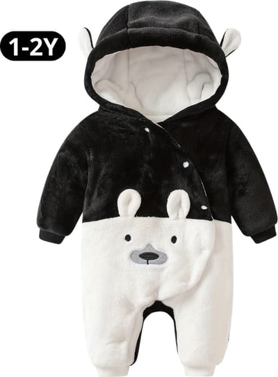 Livano Romper - Berenpakje Baby - Winterpak - Onesie - Teddy - Pakje - Jongen - Meisje - 1-2 Jaar - Zwart