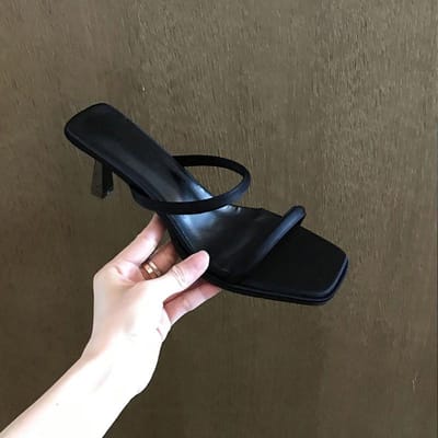 Été Bande Étroite Femmes Pantoufles Chaussures Décontracté Style Street Dames Bout Ouvert Talons Hauts Mules 40 noir