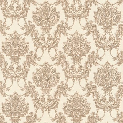 Barok behang Profhome 344925-GU vliesbehang licht gestructureerd in barok stijl mat bronzen bruin beige 5,33 m2