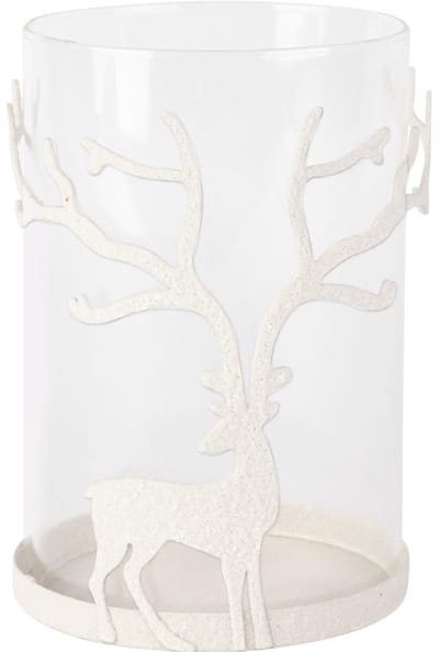 Dekoratief | Theelichthouder m/hert, wit/transparant, metaal/glas, 13x13x20cm | A255096