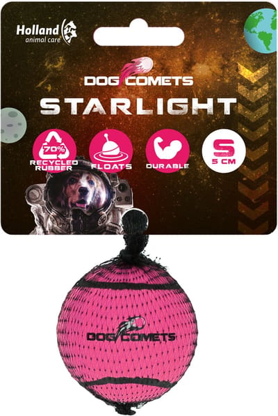 Dog Comets Starlight Tennisbal - Ø 5 cm - Hondenbal - Drijvend Hondenspeelgoed - Stuiterend Hondenspeeltje - Roze - 1 stuk