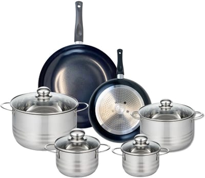 Set van 2 Koekenpannen 24 en 32 cm en 4 kookpotten 14, 16, 20 en 24 cm Elo Prima Brillant