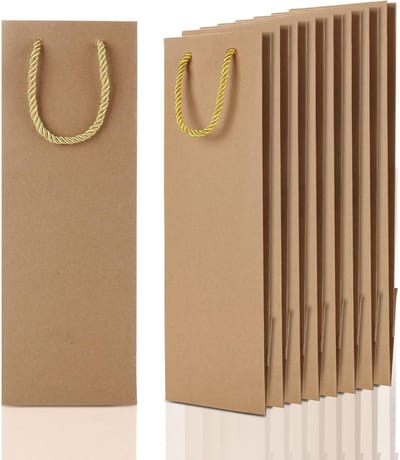 Set van 11 Wijnfles Cadeautassen van Kraftpapier met Handvat, Ideaal voor Feestjes en Cadeaus, 30 Stuks 11 x 9 x 35 cm