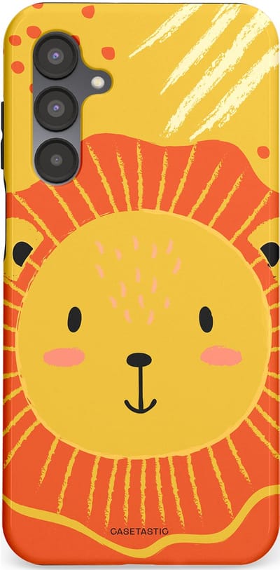 Casetastic hoesje geschikt voor Samsung Galaxy A16 - Dubbellaagse bescherming - Vrolijke leeuw - Fashion Case - Goud Rood Oranje