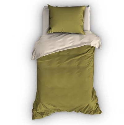 Satin d'Or Reverso Dekbedovertrek - Eenpersoons - 140x200/220 cm - Olijfgroen/Beige