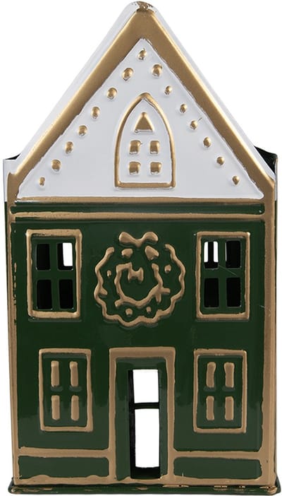 Clayre & Eef Waxinelichthouder Huis 14x12x25 cm Groen Metaal