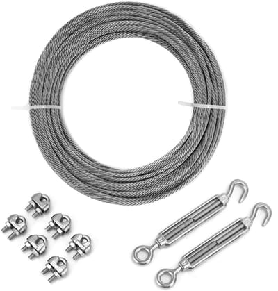 20m Stalen Kabel 3mm, RVS Kabelset met M5 Spanner, Geschikt voor Lampophangingen, Hekken en Waslijnen