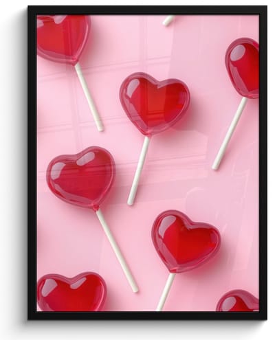 Poster in lijst - Fotolijst 50x70 cm - Posters - Lollies - Hartjes - Roze - Posterlijst zwart - Decoratie - Wanddecoratie woonkamer - Muurdecoratie slaapkamer