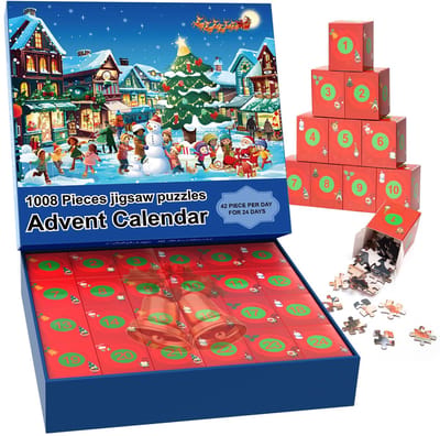 Dutchers® Adventskalender Legpuzzels – 24 Boxen, 1008 Stuks - 52x75cm - Kerstmis Puzzel - Legpuzzel - 1008 Stukjes - Kerstcadeau - Kerstpakket - Kerstdecoratie - 24 dagen aftellen - Geschikt voor volwassenen en kinderen