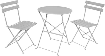 3-delige Balkonmeubelen ORION / Tuinmeubelset / Grijs / Balkonset Bistrotafel en 2 Stoelen Inklapbare van Metaal / Tuinmeubelset / Ronde Tafelblad Ø 60 cm