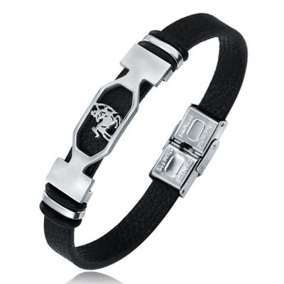 Boogschutter / Sagittarius - Leren Armband met Stalen Sterrenbeeld - Astrologie - Zwart - Armbanden Heren Dames - Papa Cadeau Voor Mannen - Vaderdag