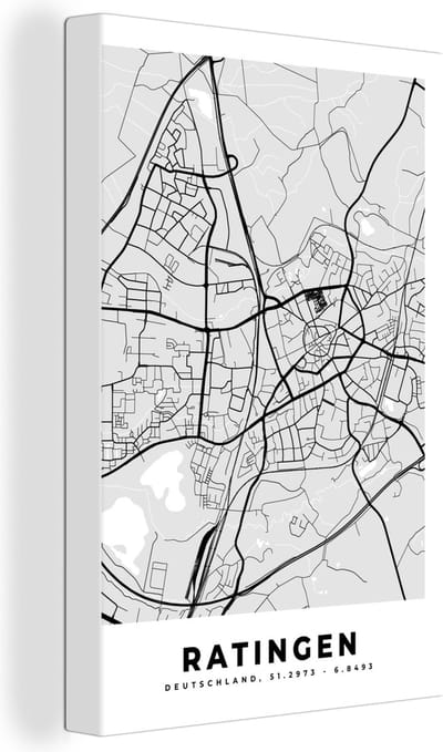 Canvas Schilderij Ratingen - Kaart - Stadskaart - Duitsland - Plattegrond - 20x30 cm - Wanddecoratie