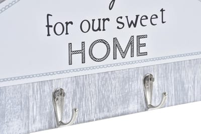 Sleutelrek - Keys for our sweet home - Wit - Grijs - 4 Haak zilver- 39x4x19 cm