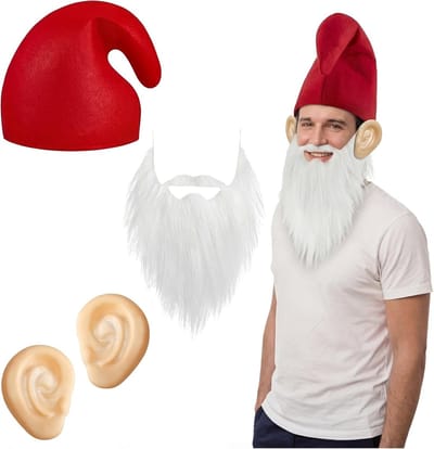 Volwassen Dwerg Kostuum Set met Rode Hoed, Witte Baard en Carnaval Outfit voor Halloween en Feestdagen