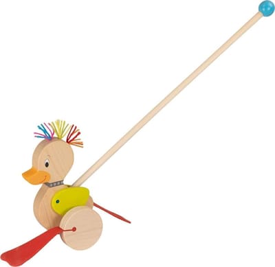 Houten Eend - Duw Speelgoed - Baby Ontwikkeling - Unieke Rubberen Wielen - 60cm Lengte - Bruin