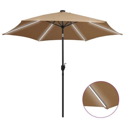 vidaXL - Parasol - met - LED-verlichting - en - aluminium - paal - 300 - cm - taupe