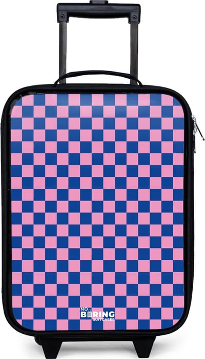 NoBoringSuitcases.com® - Kinderkoffer jongen - Kindertrolley meisje - Blokjes - Blauw - Roze - Koffer kind lichtgewicht - Reiskoffer trolley voor kinderen - Koffertje met lichtgevende wieltjes - Rolkoffer zwart