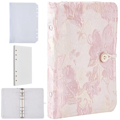 OmGoods - Dailygoody - Doek Binder Cover - Hervulbare Notitieboek - Roze Bloem Decor - Planner Organiseren - Reisdagboek - Inclusief 90 Vellen