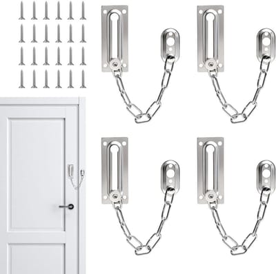 Veiligheids Deurketting - Deurbeveiliging Slot - Extra Veiligheid - Roestvrij Staal - 4 Stuks - Zilver
