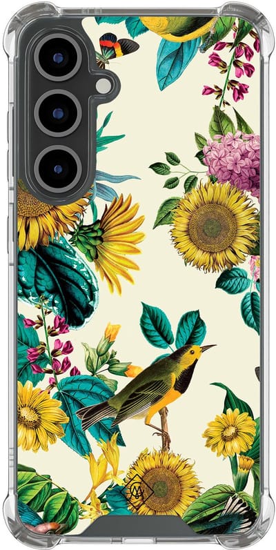 Casimoda® hoesje - Geschikt voor Samsung Galaxy S24 FE - Zonnebloemen / Bloemen - Shockproof case - Extra sterk - TPU/polycarbonaat - Multi, Transparant