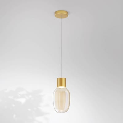 Fabas Luce LED hanglamp Lapo, 1-lamp, cognackleurig, Ø 16cm, glas