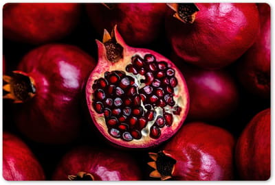 Placemats 45x30 cm - Placemat kunststof - 1 stuk - Granaatappel - Rood - Fruit - Borden onderleggers - Decoratie voor op tafel - Keuken tafeldecoratie accessoires - Vinyl onderlegger - Tafelversiering