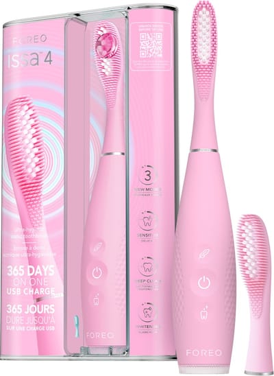 FOREO ISSA 4 Sonische Elektrische Tandenborstel – 4-in-1 Oplaadbaar met Extra Borstelkop, Zachte Haren, Langdurig Gebruik, Zachte Reiniging - Pearl Pink