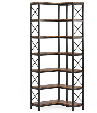 DMG Supply Boekenkast - 200 cm - 7 Planken - Industrieel - Open Rek - Bruin en Zwart - Metaal - Voor in de Hoek