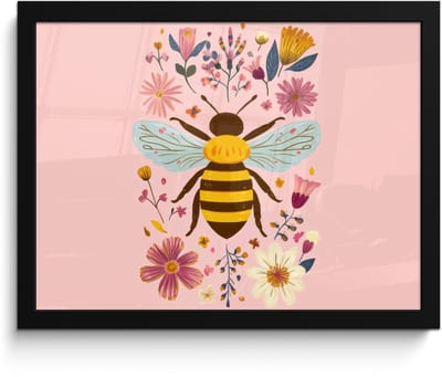 Poster in lijst - Fotolijst 40x30 cm - Posters - Bij - Geel - Bloemen - Kleurrijk - Posterlijst zwart - Decoratie - Wanddecoratie woonkamer - Muurdecoratie slaapkamer