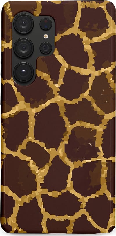 Casetastic hoesje geschikt voor Samsung Galaxy S25 Ultra - Dubbellaagse bescherming - Afrikaanse Giraffenprint - Fashion Case - Zwart Bruin Goud Olijfgroen