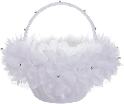 LICHENGTAI Wedding Flower Basket Lace Wedding Basket Flower Basket Flower Basket Bridal Nursery Basket with Bowknot for Wedding Party Flower Girls