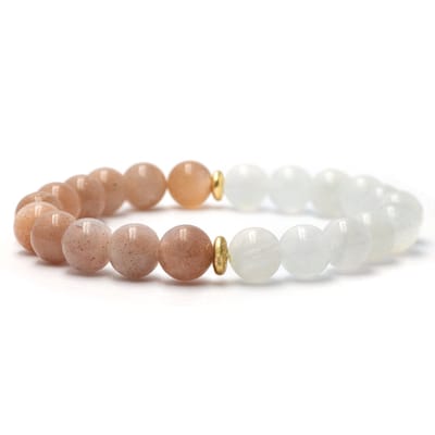 Bixorp Gems Zonnesteen + Maansteen Edelstenen Armband - 8mm / 18cm - Split Armband - Luxe Handgemaakte Kralenarmband