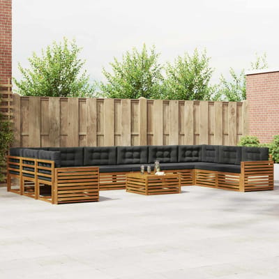 vidaXL - Sofa-Sets - 11 - st - Natuurlijk - en - Antraciet - Massief - Acacia - Hout