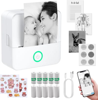 Draagbare Mini Bluetooth Thermische Printer voor Mobiele Telefoons – Afdrukken van Zwart-Wit Foto's met 10 Rollen Papier