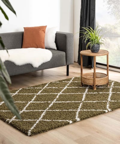 Berber vloerkleed - Habitat olijfgroen/wit 60x110