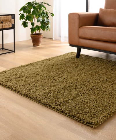 Vierkant hoogpolig vloerkleed - Shaggy Trend olijfgroen 140x140