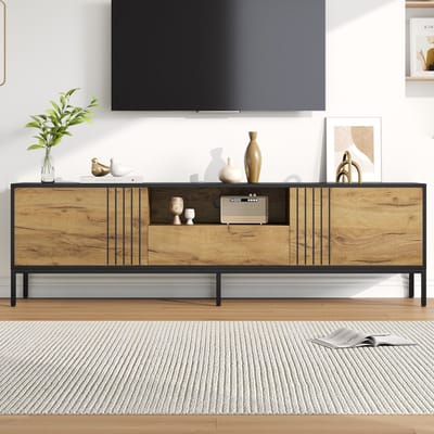 TV-Meubel - 170x35x50 cm - Met 2 Kasten En Lade - Voor 70 Inch TV - Hout - Natuur