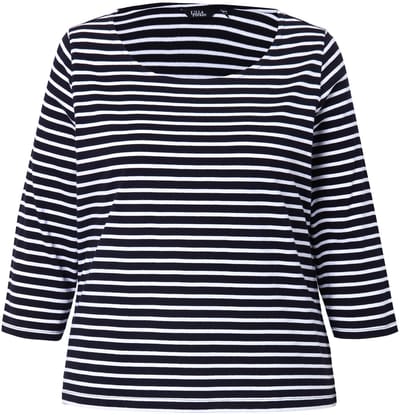 Ulla Popken - Dames - Gestreept shirt klassiek ronde hals 3/4-mouwen - Zwart - Maat 46+