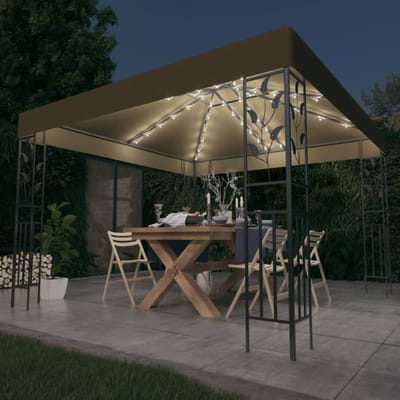 vidaXL - Prieel - met - LED-lichtslinger - 3x3 - m - taupe