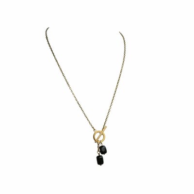FlowJewels - ketting - stainless steel - natuursteen - goud - zwart