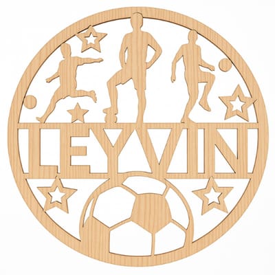 Houten naambordje Voetbal – Gepersonaliseerd cadeau met naam – Rond Houten Wanddecoratie (16cm) – Voor Jongens & Meisjes – Met voetbalspelers & sterren