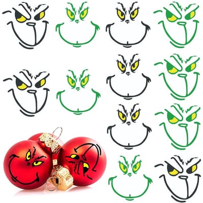 72 stuks Kerststickers Gezichtsstickers voor Kerst Grinch Thema Feestartikelen green