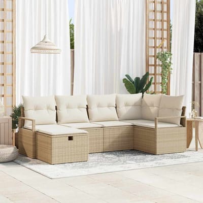 vidaXL - Bankstel - met - kussen - met - opslag - 6 - pcs - Beige - en - Crème - poly - rattan